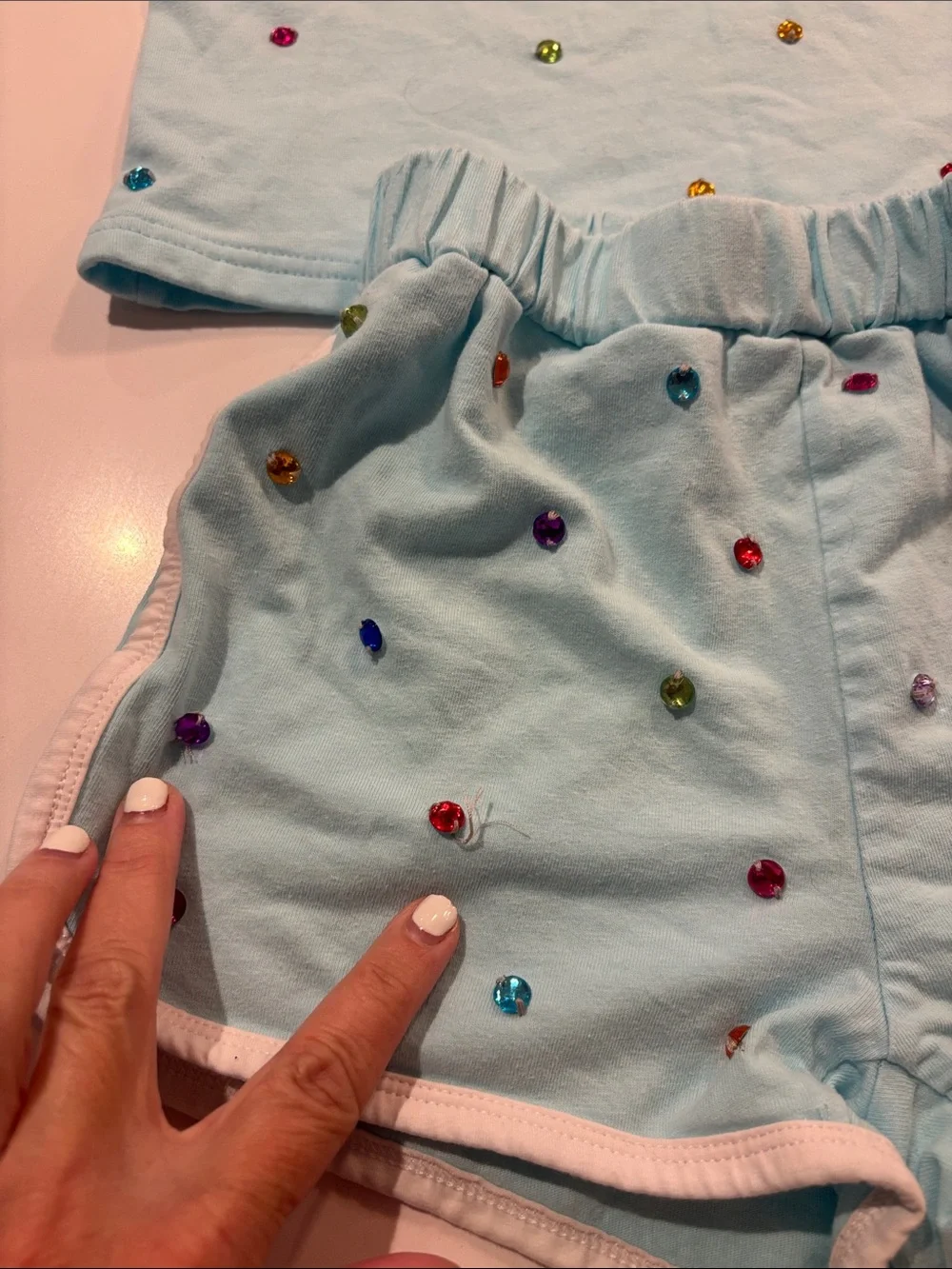 Lola + The Boys Light Blue Beaded Kids Matching Shorts Set
